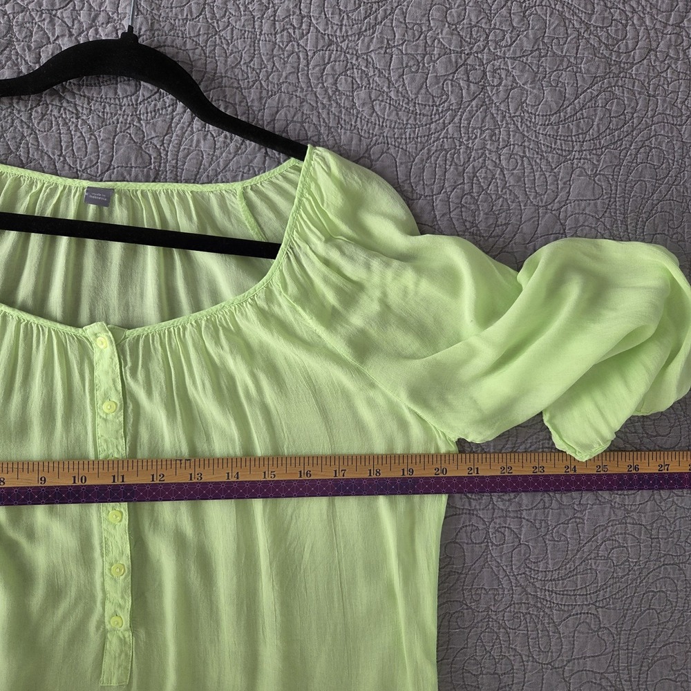 Womens M Sheer Peasant Top Pastel Green 3/4 Sleeve Button Down Boho Fairy Grunge - Picture 8 of 9